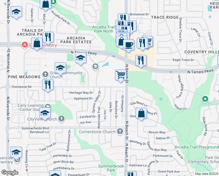 map of restaurants, bars, coffee shops, grocery stores, and more near 4421 Berkshire Drive East in Fort Worth