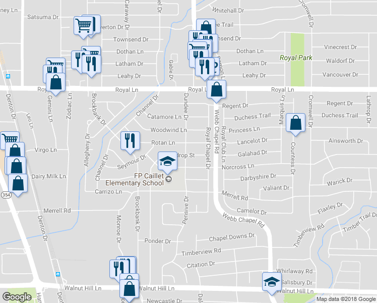 map of restaurants, bars, coffee shops, grocery stores, and more near 3207 Waldrop Street in Dallas