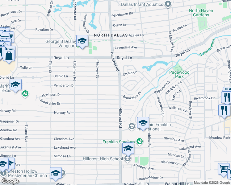 map of restaurants, bars, coffee shops, grocery stores, and more near 6823 Northport Drive in Dallas