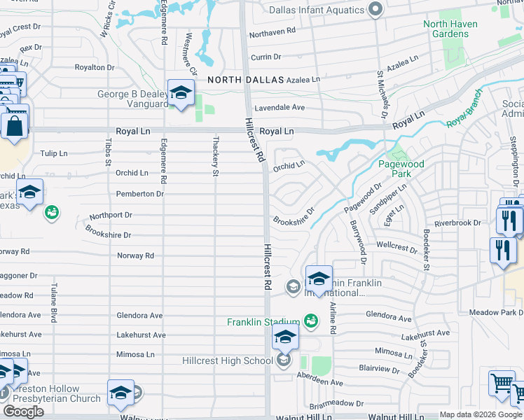 map of restaurants, bars, coffee shops, grocery stores, and more near 6823 Northport Drive in Dallas