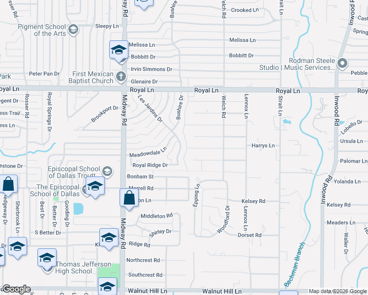 map of restaurants, bars, coffee shops, grocery stores, and more near 4505 Isabella Lane in Dallas