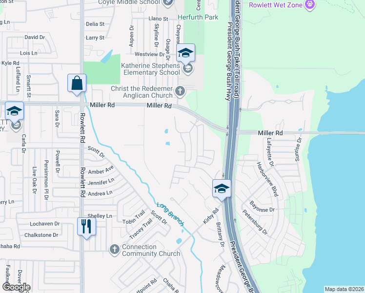 map of restaurants, bars, coffee shops, grocery stores, and more near 4201 Jasper Court in Rowlett