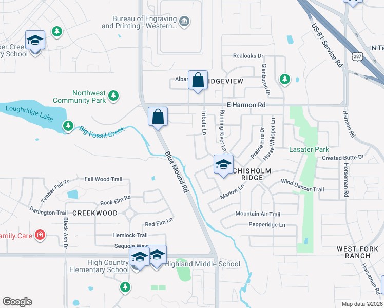 map of restaurants, bars, coffee shops, grocery stores, and more near 8437 Ladina Place in Fort Worth