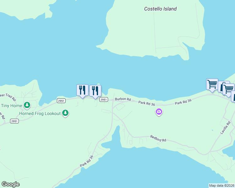 map of restaurants, bars, coffee shops, grocery stores, and more near 1767 Burbon Road in Graford