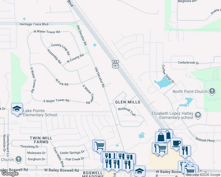 map of restaurants, bars, coffee shops, grocery stores, and more near 9300 Old Decatur Road in Fort Worth