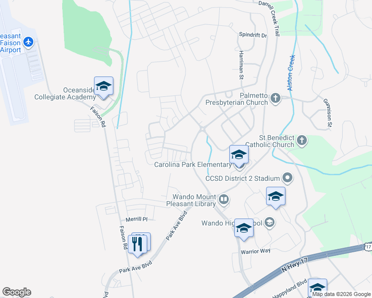 map of restaurants, bars, coffee shops, grocery stores, and more near 3500 Yarmouth Drive in Mount Pleasant