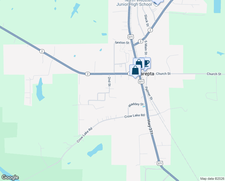 map of restaurants, bars, coffee shops, grocery stores, and more near 299 2nd Street in Sarepta