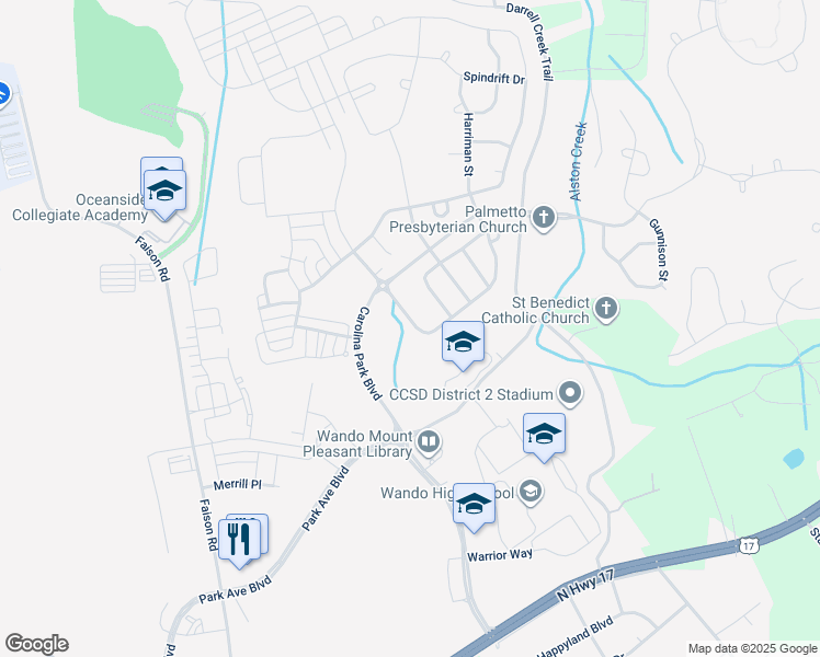 map of restaurants, bars, coffee shops, grocery stores, and more near 1479 Crane Creek Drive in Mount Pleasant