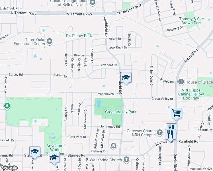 map of restaurants, bars, coffee shops, grocery stores, and more near 7804 Vineyard Court in Fort Worth