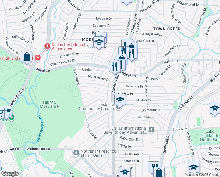 map of restaurants, bars, coffee shops, grocery stores, and more near 9327 Timberhollow Circle in Dallas