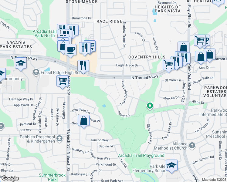 map of restaurants, bars, coffee shops, grocery stores, and more near 8329 Ram Ridge Road in Fort Worth