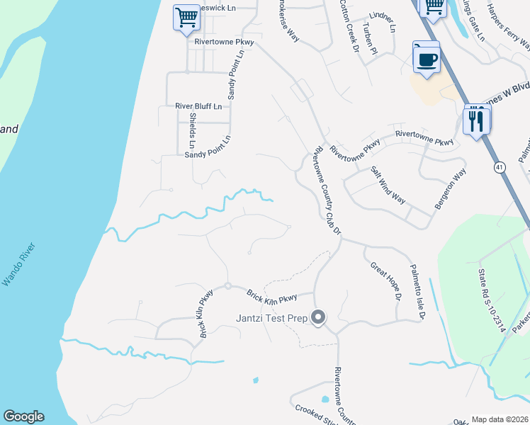 map of restaurants, bars, coffee shops, grocery stores, and more near 1971 North Creek Drive in Mount Pleasant