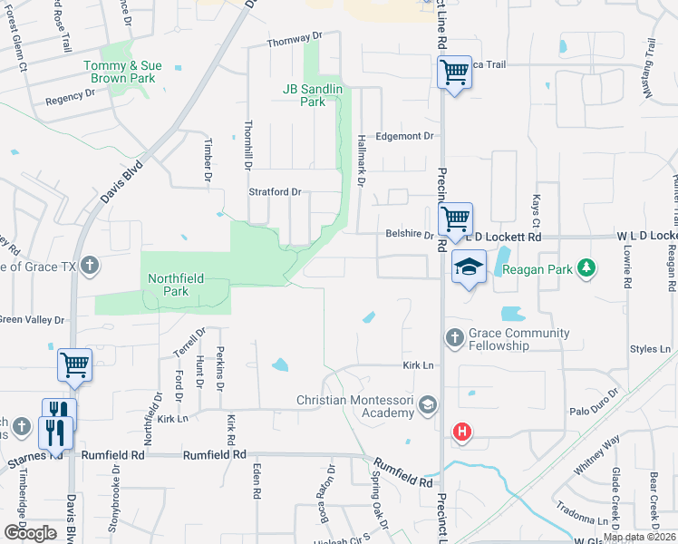 map of restaurants, bars, coffee shops, grocery stores, and more near 8952 Souththorn Drive in North Richland Hills