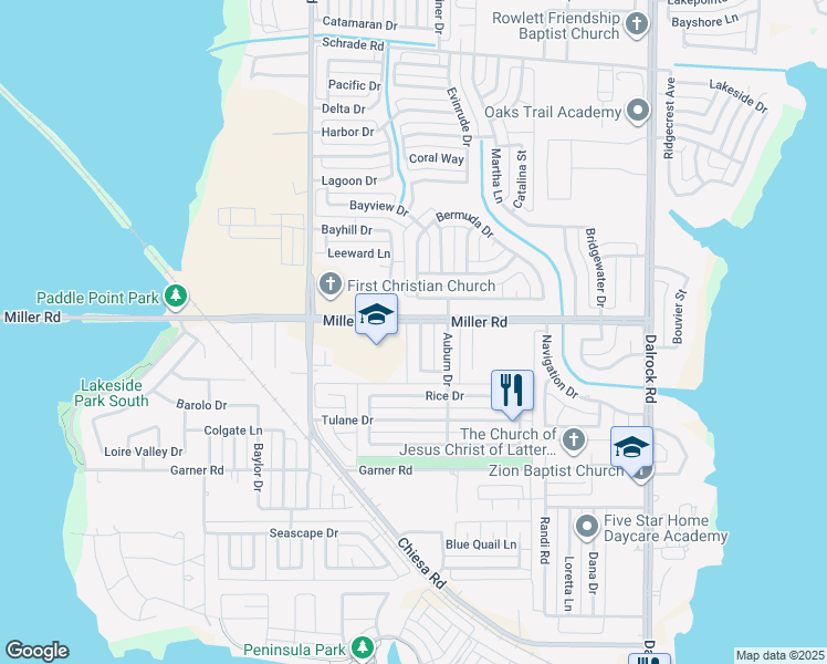 map of restaurants, bars, coffee shops, grocery stores, and more near 3209 Bucknell Drive in Rowlett