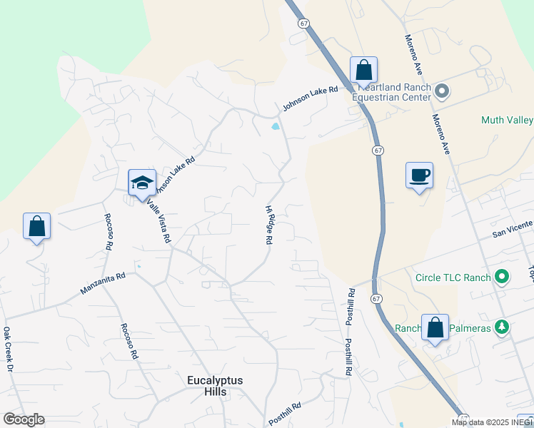 map of restaurants, bars, coffee shops, grocery stores, and more near 11694 Hi Ridge Road in Lakeside