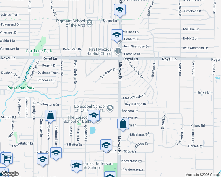 map of restaurants, bars, coffee shops, grocery stores, and more near 4151 Beaver Brook Lane in Dallas