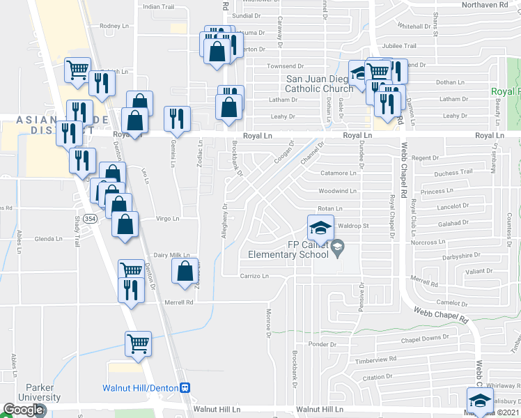 map of restaurants, bars, coffee shops, grocery stores, and more near in Dallas