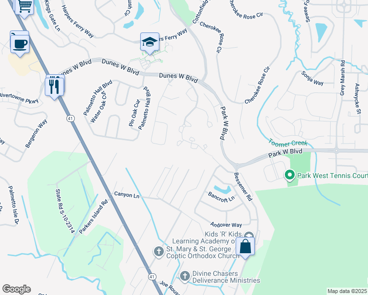 map of restaurants, bars, coffee shops, grocery stores, and more near 1478 Belcourt Lane in Mount Pleasant