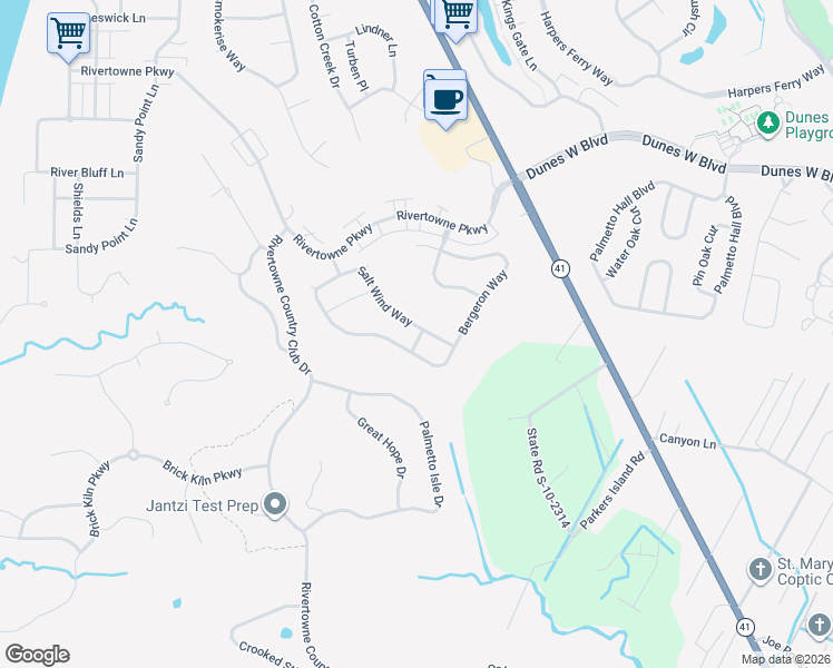 map of restaurants, bars, coffee shops, grocery stores, and more near 2189 Salt Wind Way in Mount Pleasant