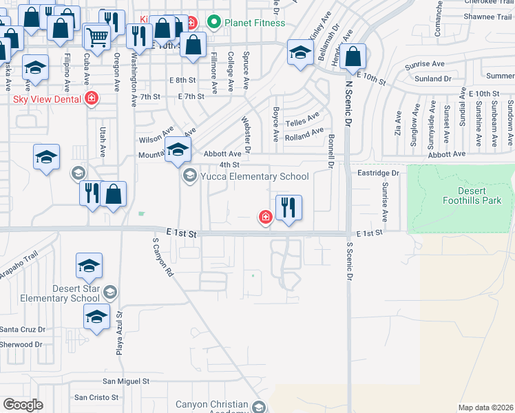 map of restaurants, bars, coffee shops, grocery stores, and more near 205 Moonglow Avenue in Alamogordo