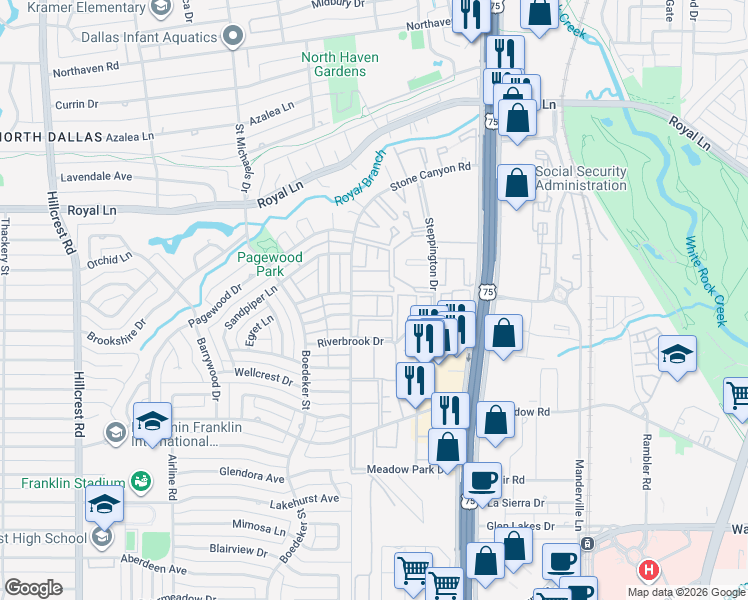 map of restaurants, bars, coffee shops, grocery stores, and more near 10602 Stone Canyon Road in Dallas