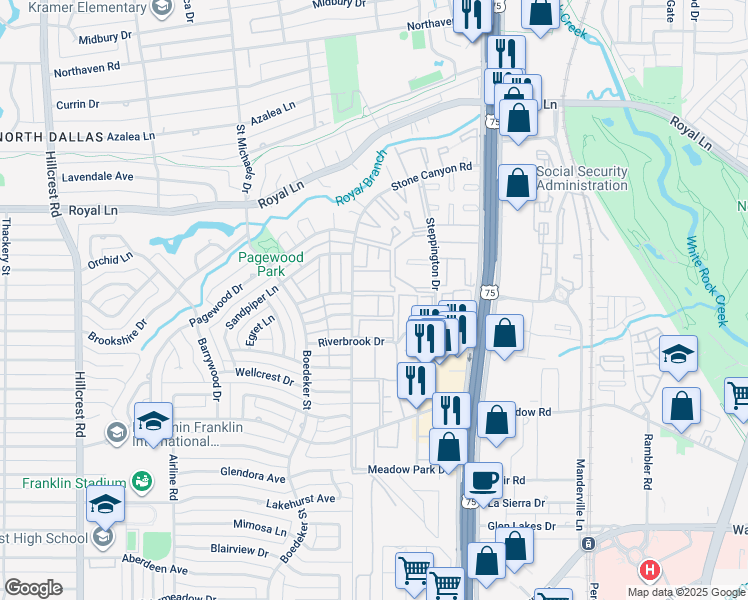 map of restaurants, bars, coffee shops, grocery stores, and more near 10602 Stone Canyon Road in Dallas
