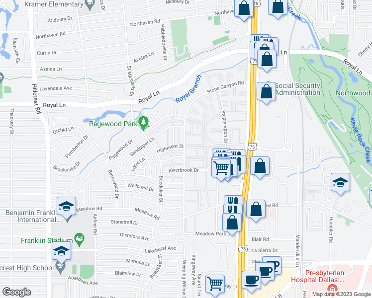 map of restaurants, bars, coffee shops, grocery stores, and more near 10588 Stone Canyon Road in Dallas