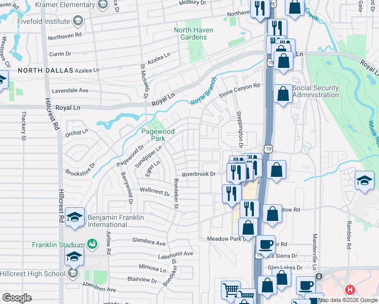 map of restaurants, bars, coffee shops, grocery stores, and more near 10615 Stone Canyon Road in Dallas