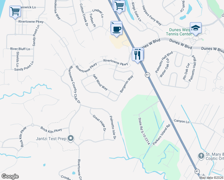map of restaurants, bars, coffee shops, grocery stores, and more near 2188 Salt Wind Way in Mount Pleasant