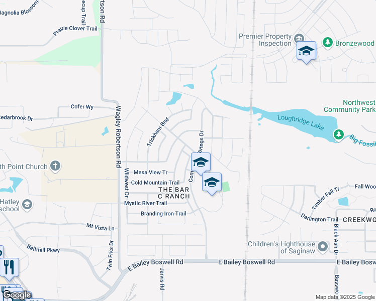 map of restaurants, bars, coffee shops, grocery stores, and more near 8244 Misty Water Drive in Fort Worth