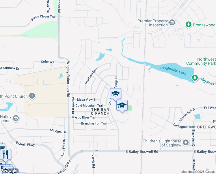 map of restaurants, bars, coffee shops, grocery stores, and more near 8244 Misty Water Drive in Fort Worth