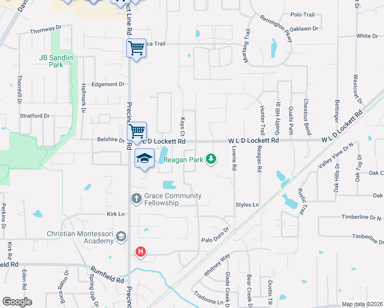 map of restaurants, bars, coffee shops, grocery stores, and more near 5712 Texas Trail in Colleyville