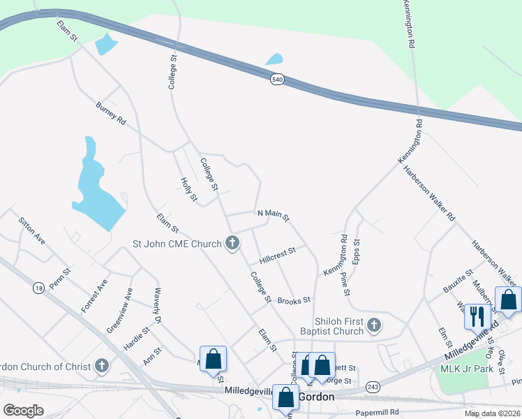 map of restaurants, bars, coffee shops, grocery stores, and more near 178 North Main Street in Gordon