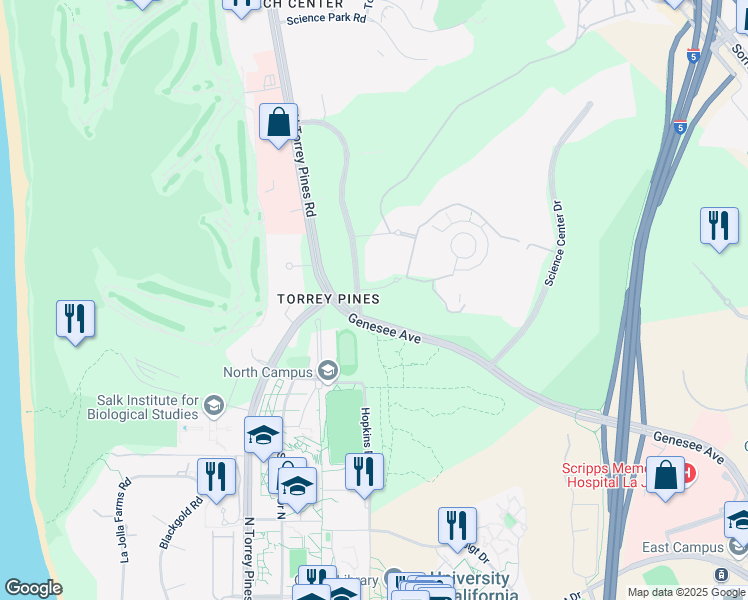 map of restaurants, bars, coffee shops, grocery stores, and more near 3525 General Atomics Court in San Diego