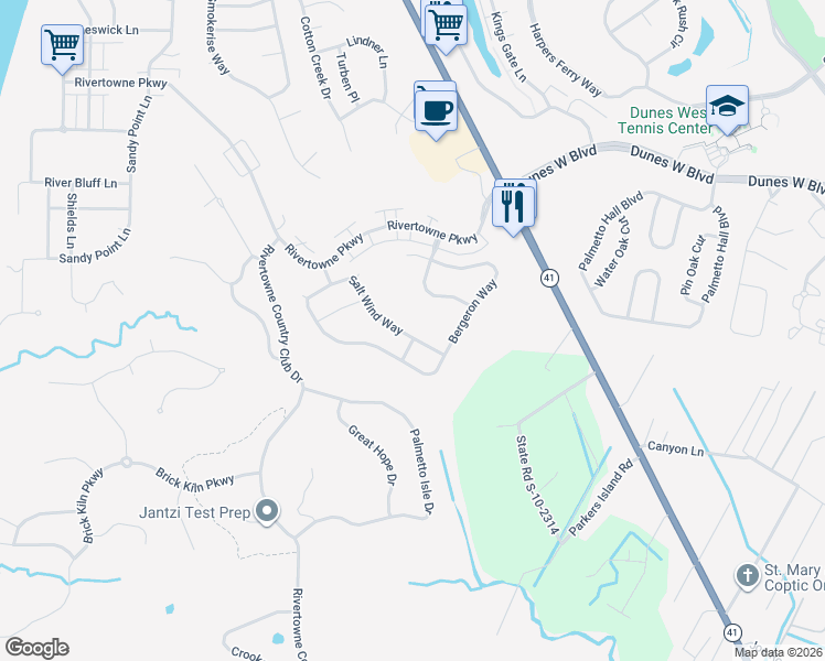 map of restaurants, bars, coffee shops, grocery stores, and more near 2188 Salt Wind Way in Mount Pleasant