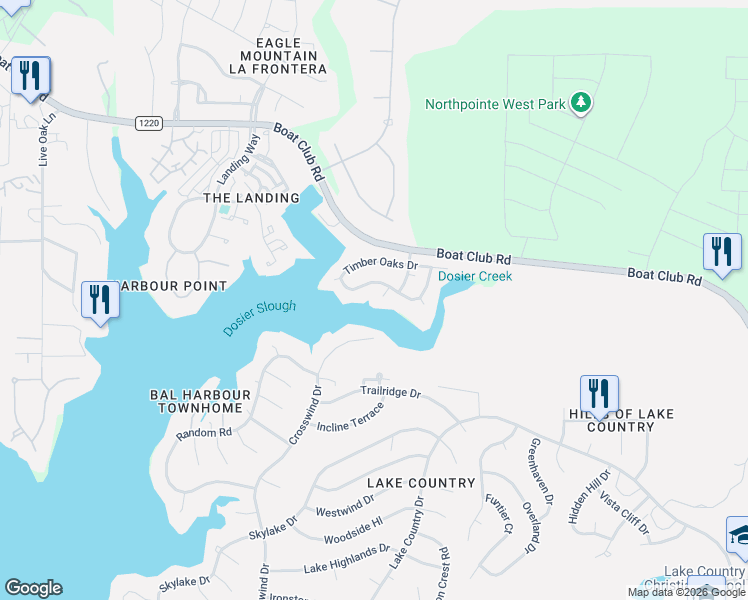 map of restaurants, bars, coffee shops, grocery stores, and more near 9125 Westwood Shores Drive in Fort Worth