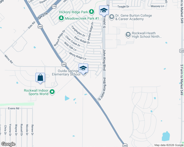 map of restaurants, bars, coffee shops, grocery stores, and more near 3465 Post Oak Drive in Rockwall