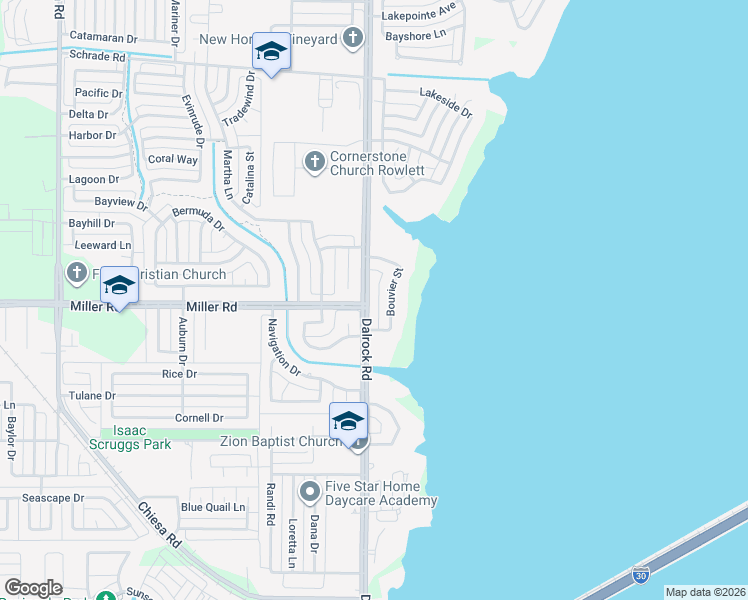 map of restaurants, bars, coffee shops, grocery stores, and more near 3201 Bouvier Street in Rowlett