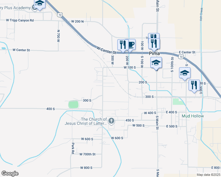 map of restaurants, bars, coffee shops, grocery stores, and more near 335-365 250 South in Pima