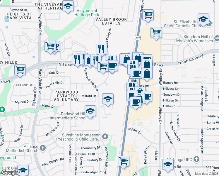 map of restaurants, bars, coffee shops, grocery stores, and more near 5637 Blackmon Court in Fort Worth