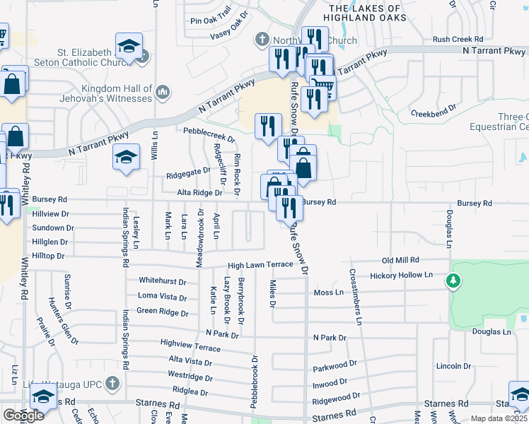 map of restaurants, bars, coffee shops, grocery stores, and more near 9122 Courtney Way in Watauga