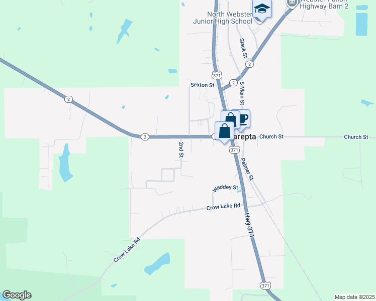 map of restaurants, bars, coffee shops, grocery stores, and more near 180 1st Street in Sarepta