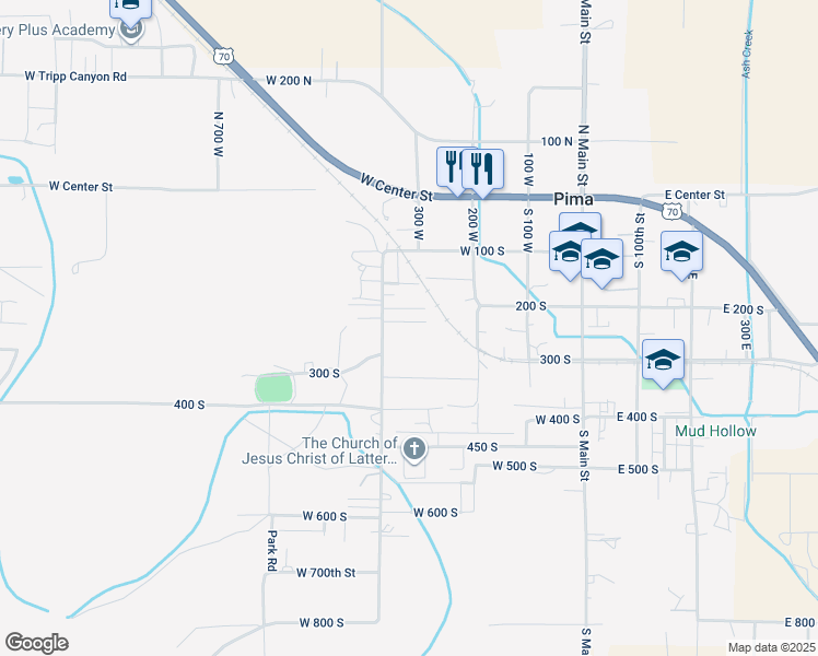 map of restaurants, bars, coffee shops, grocery stores, and more near 335 250 South in Pima