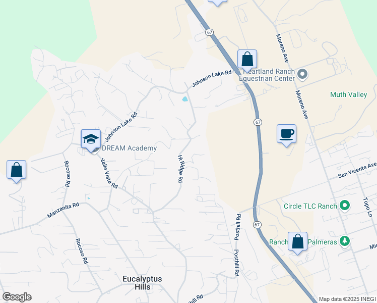 map of restaurants, bars, coffee shops, grocery stores, and more near 11751 Hi Ridge Road in Lakeside