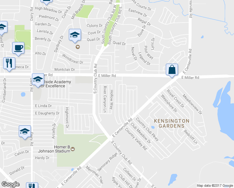map of restaurants, bars, coffee shops, grocery stores, and more near 2301 Country Valley Road in Garland