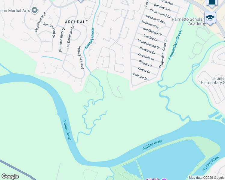 map of restaurants, bars, coffee shops, grocery stores, and more near 5075 Popperdam Creek Drive in North Charleston