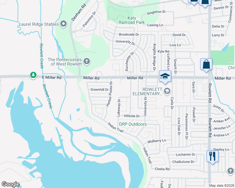 map of restaurants, bars, coffee shops, grocery stores, and more near 1809 Lakeway Drive in Rowlett