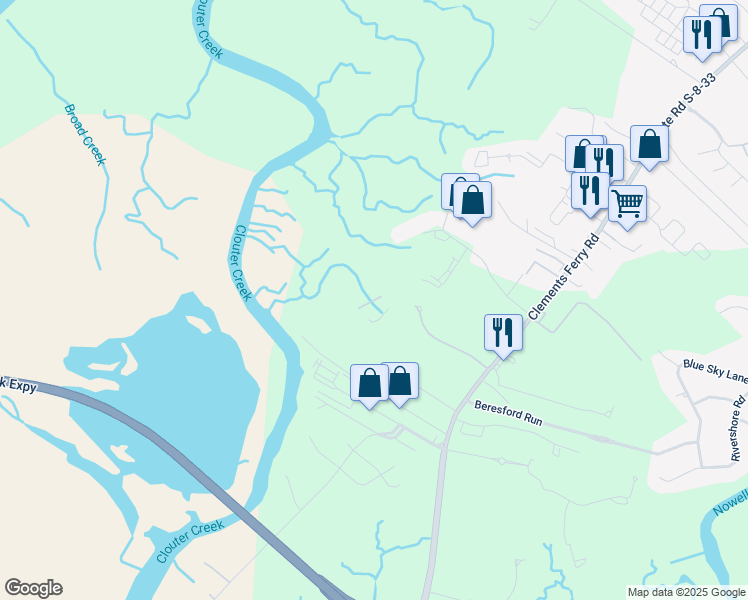 map of restaurants, bars, coffee shops, grocery stores, and more near 680 Enterprise Boulevard in Charleston