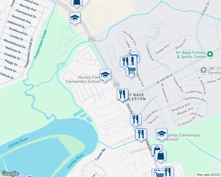 map of restaurants, bars, coffee shops, grocery stores, and more near 5001 Tennessee Avenue in North Charleston