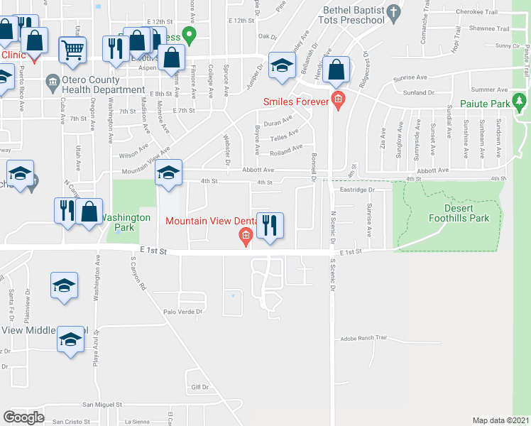 map of restaurants, bars, coffee shops, grocery stores, and more near 2142 Stardust Court in Alamogordo